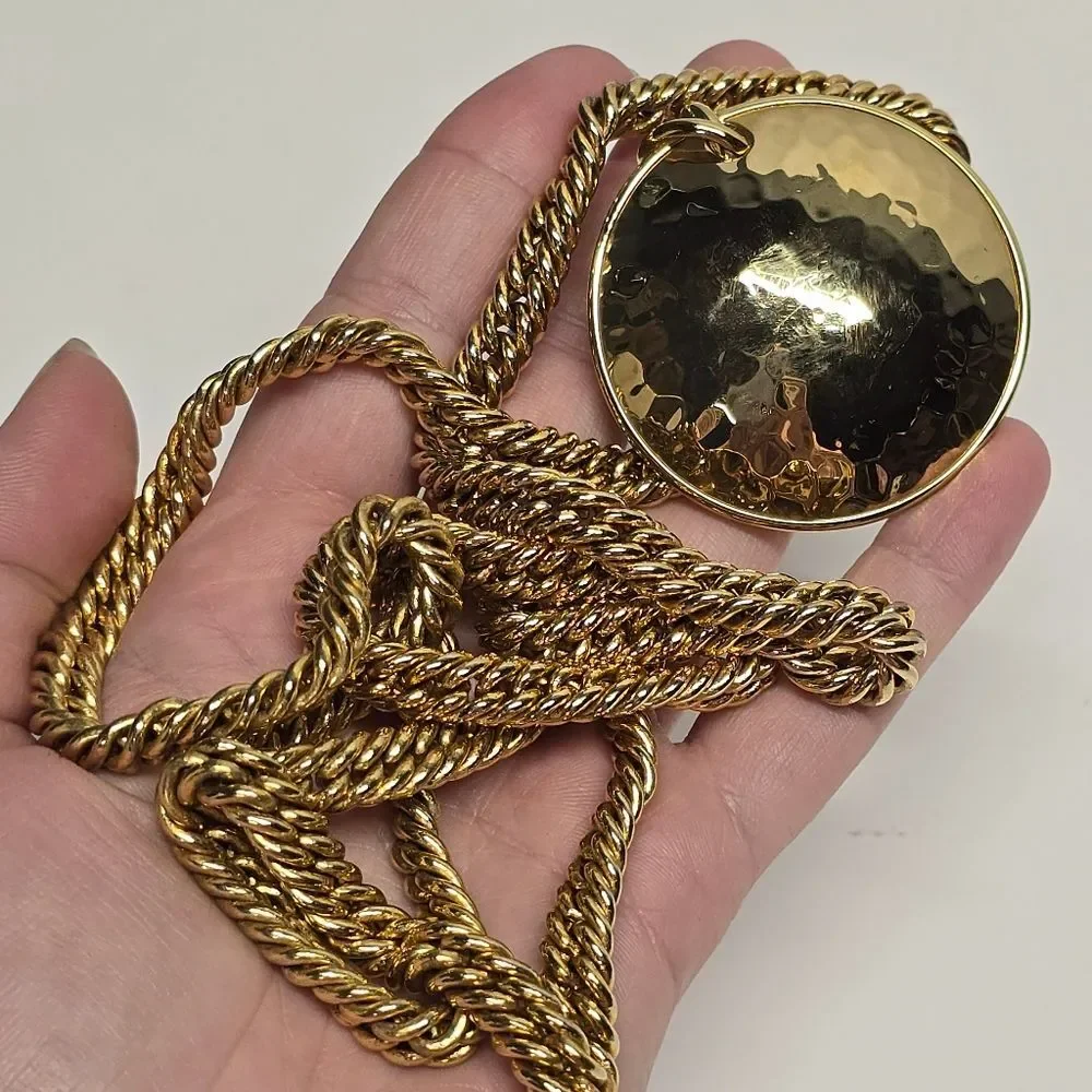 Carolee Lux Extra Long Heavy Chunky Gold Chain Necklace With Bronzallure Pendant